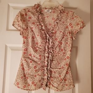 Ann Taylor LOFT floral and ruffle blouse, 6P